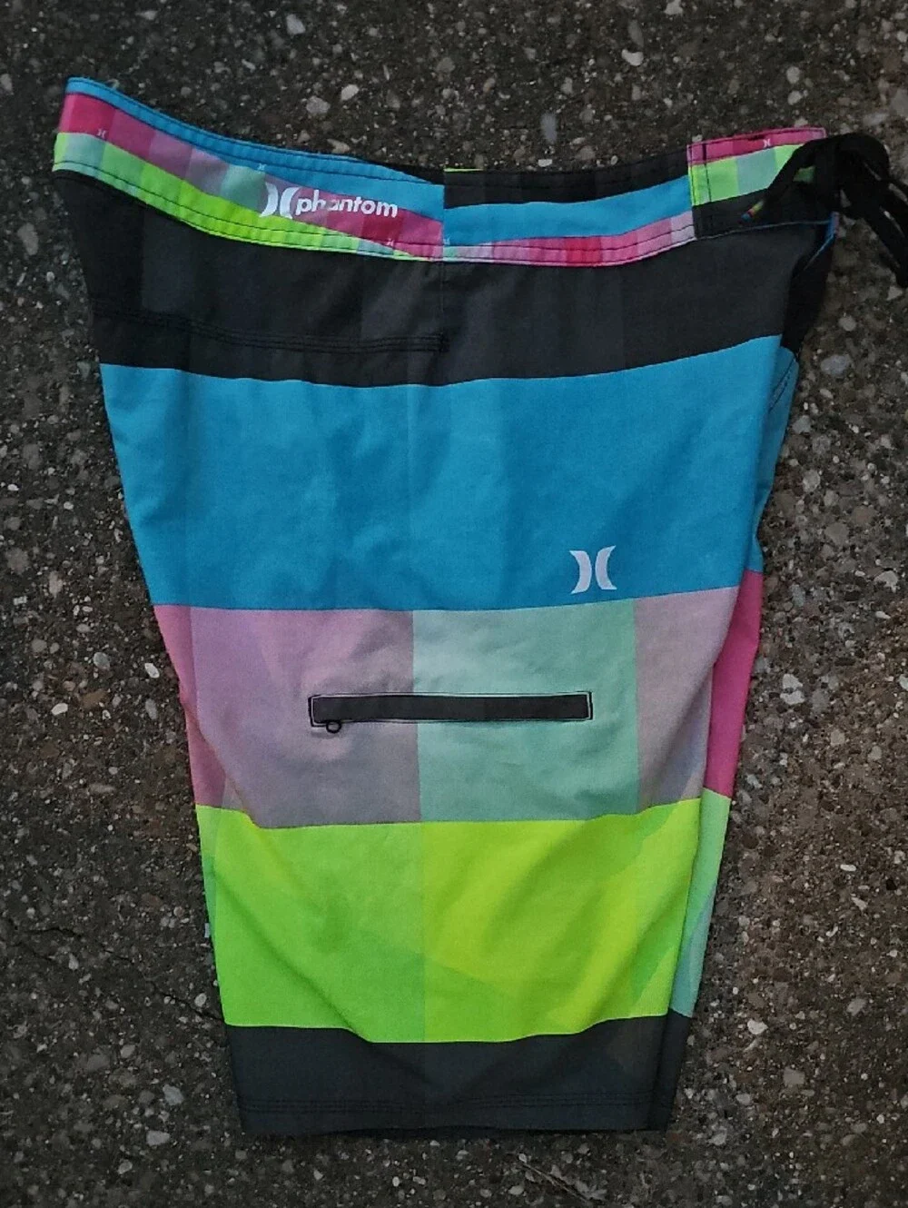 Hurley Phantom Multicolor Colorblock Stripe Board Shorts Blue Green Pink Mens 30